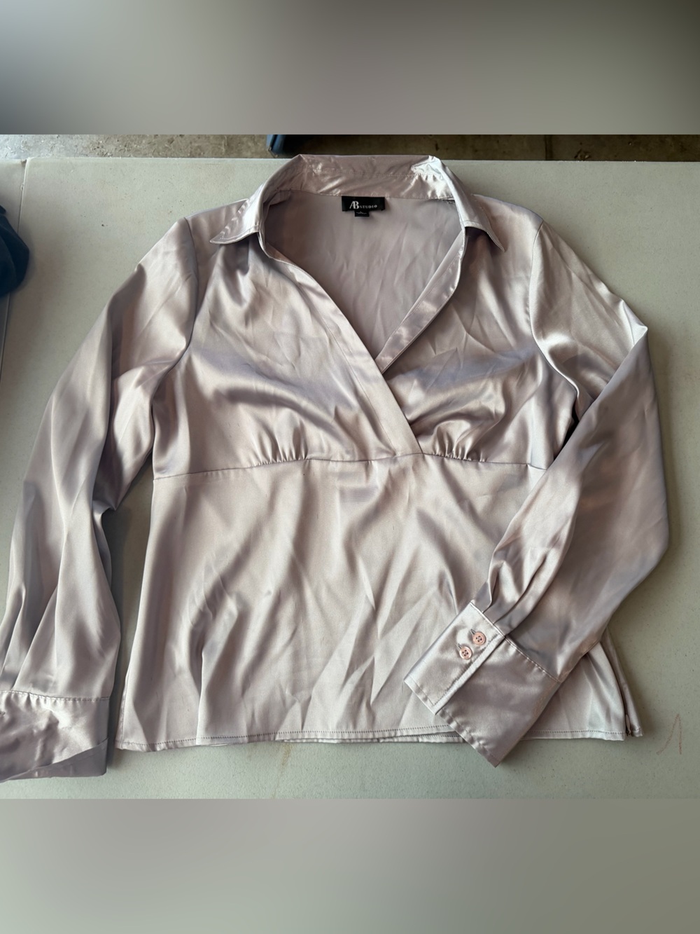 AB Studio Pale Satin Wrap Blouse